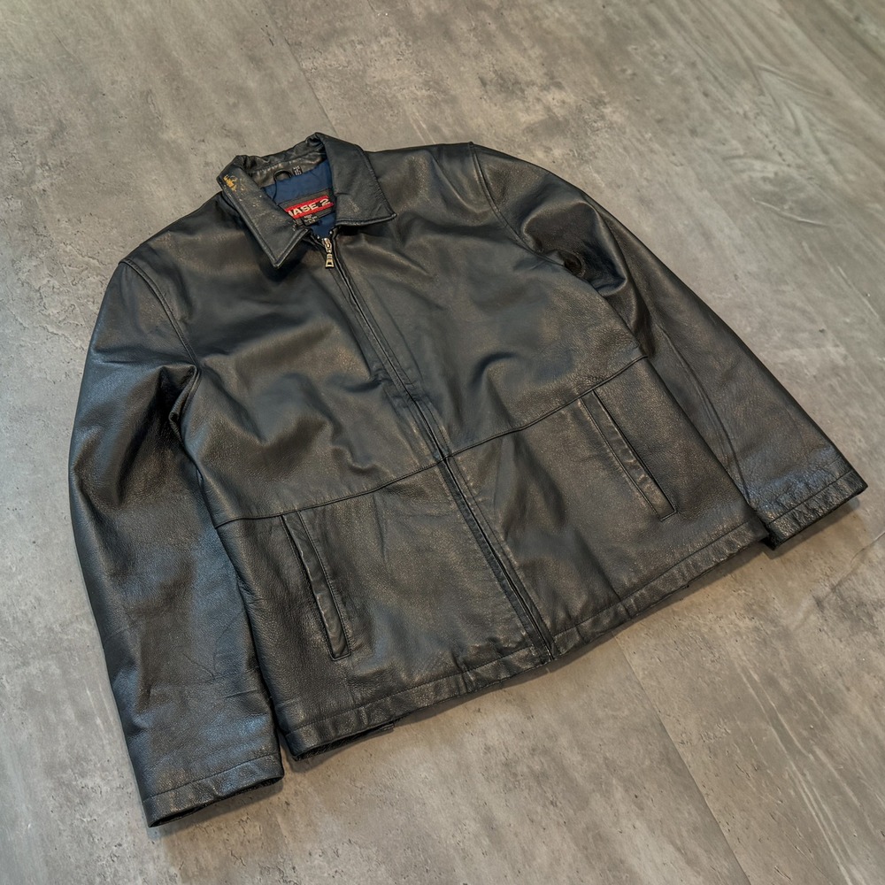 Vintage VTG Y2K 2000's 00's Phase 2 Black Genuine Leather Jacket Moto